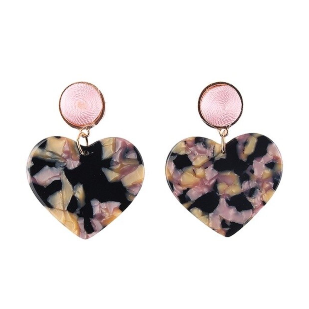 Gold Pink Large Heart Acrylic Retro Drop Earrings 15$